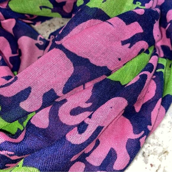 Lilly Pulitzer Tusk in Sun Murfee Silk Cashmere Elephant Pink Navy Scarf - Picture 11 of 11
